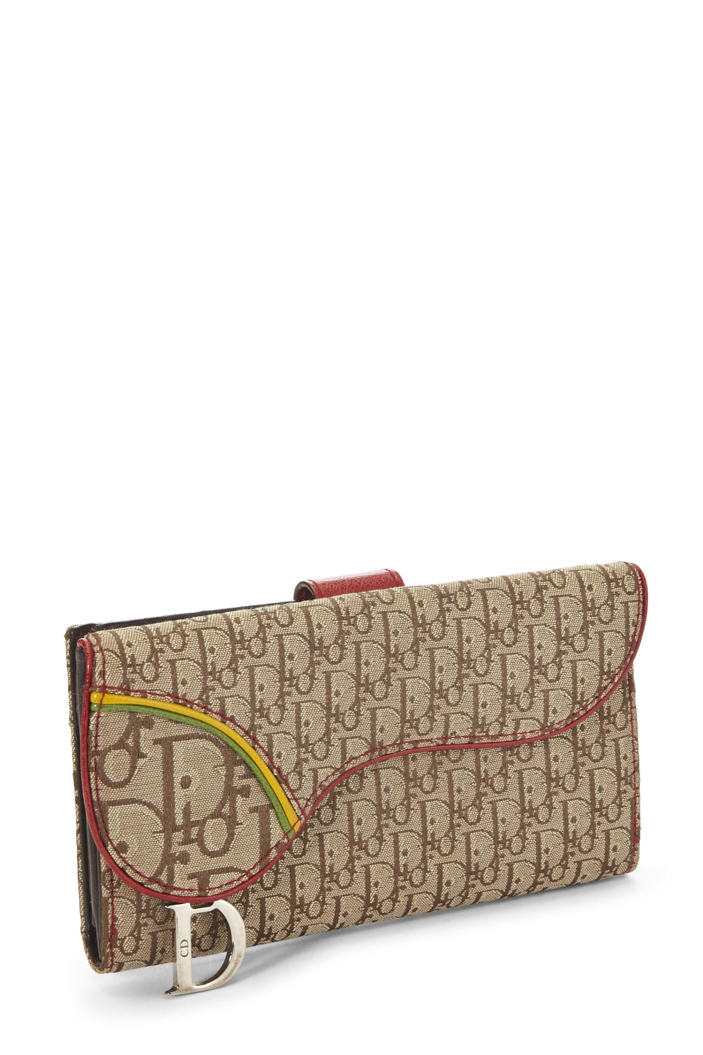 Dior, Portefeuille Rasta Saddle en toile beige Trotter d'occasion, marron