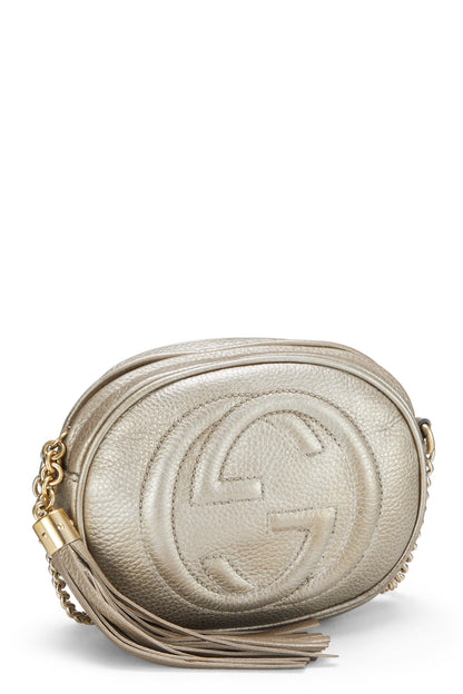 Gucci, Mini sac bandoulière à chaîne ronde Soho en cuir métallisé doré d'occasion, doré