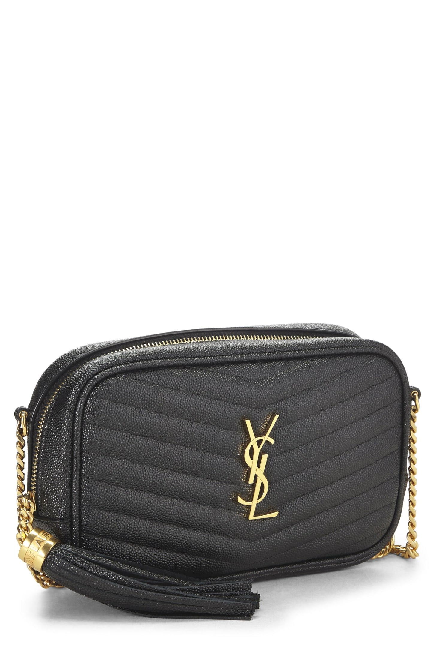 Yves Saint Laurent, Bolso para cámara Lou mini de cuero chevrón negro Pre-Loved, Negro