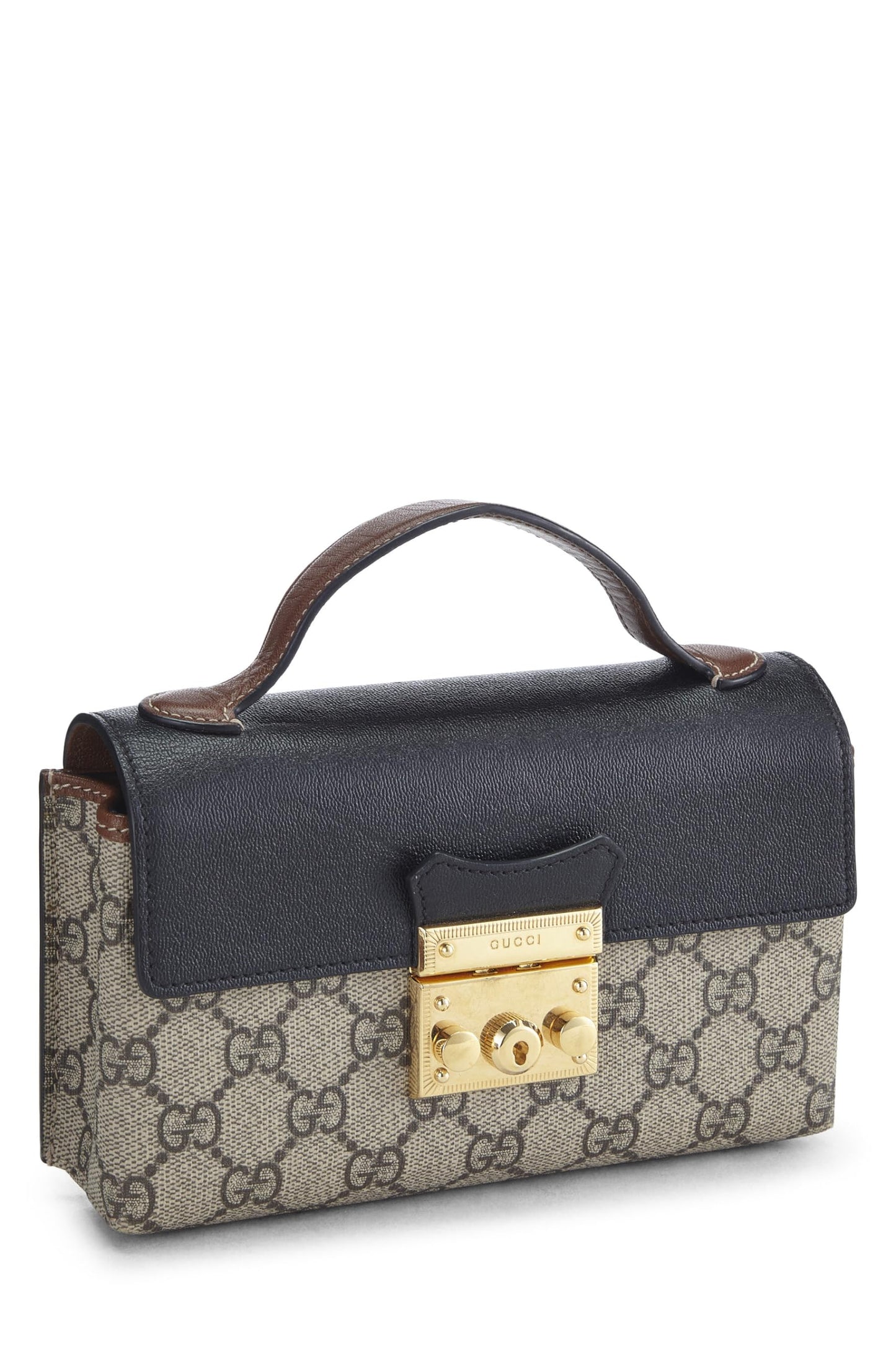 Gucci, Mini sac à main en toile noire GG Supreme d'occasion avec cadenas, noir