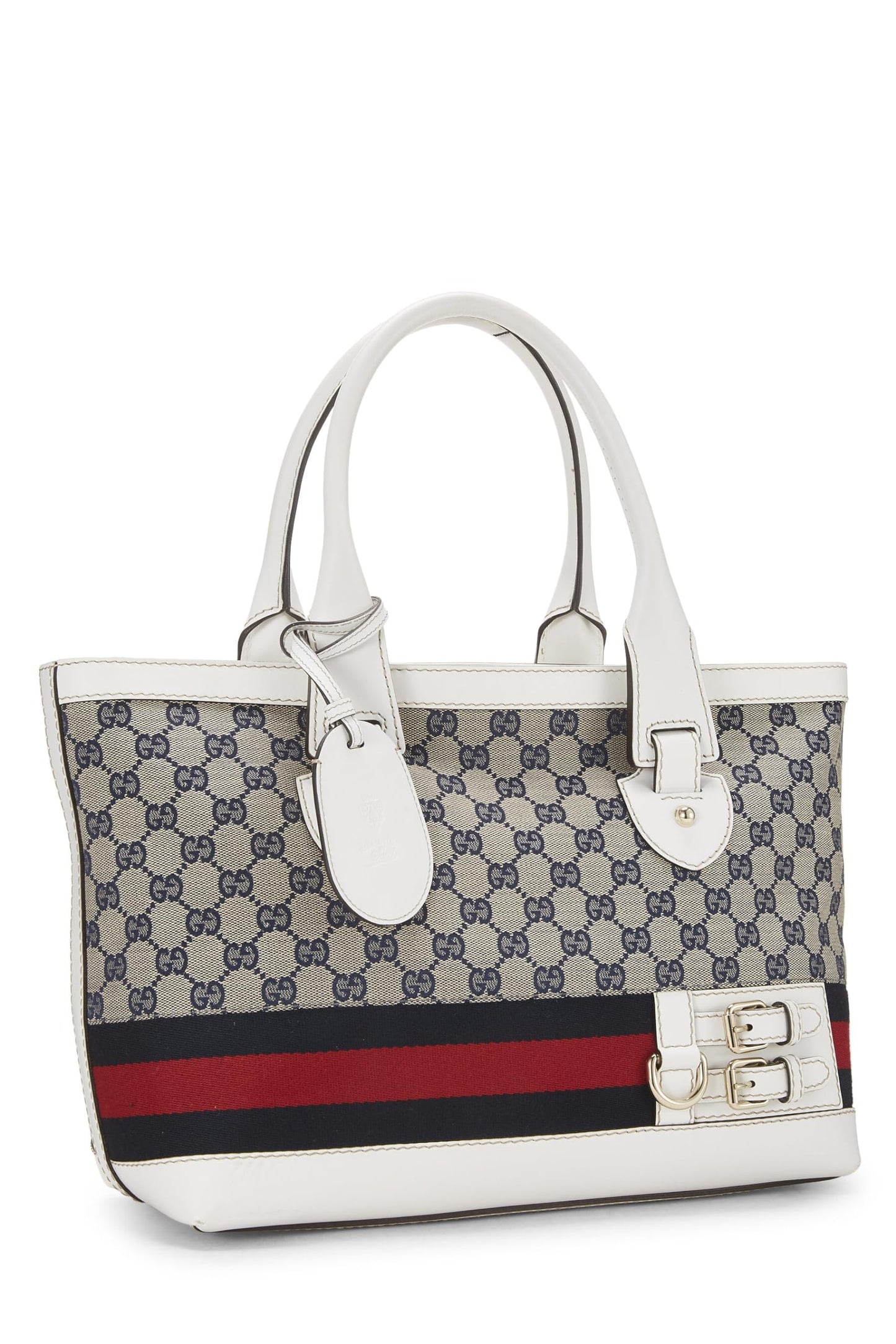 Gucci, Pre-Loved White Leather Web Heritage Tote, White