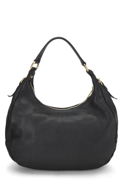 Prada, Pre-Loved Black Vitello Daino Hobo, Black