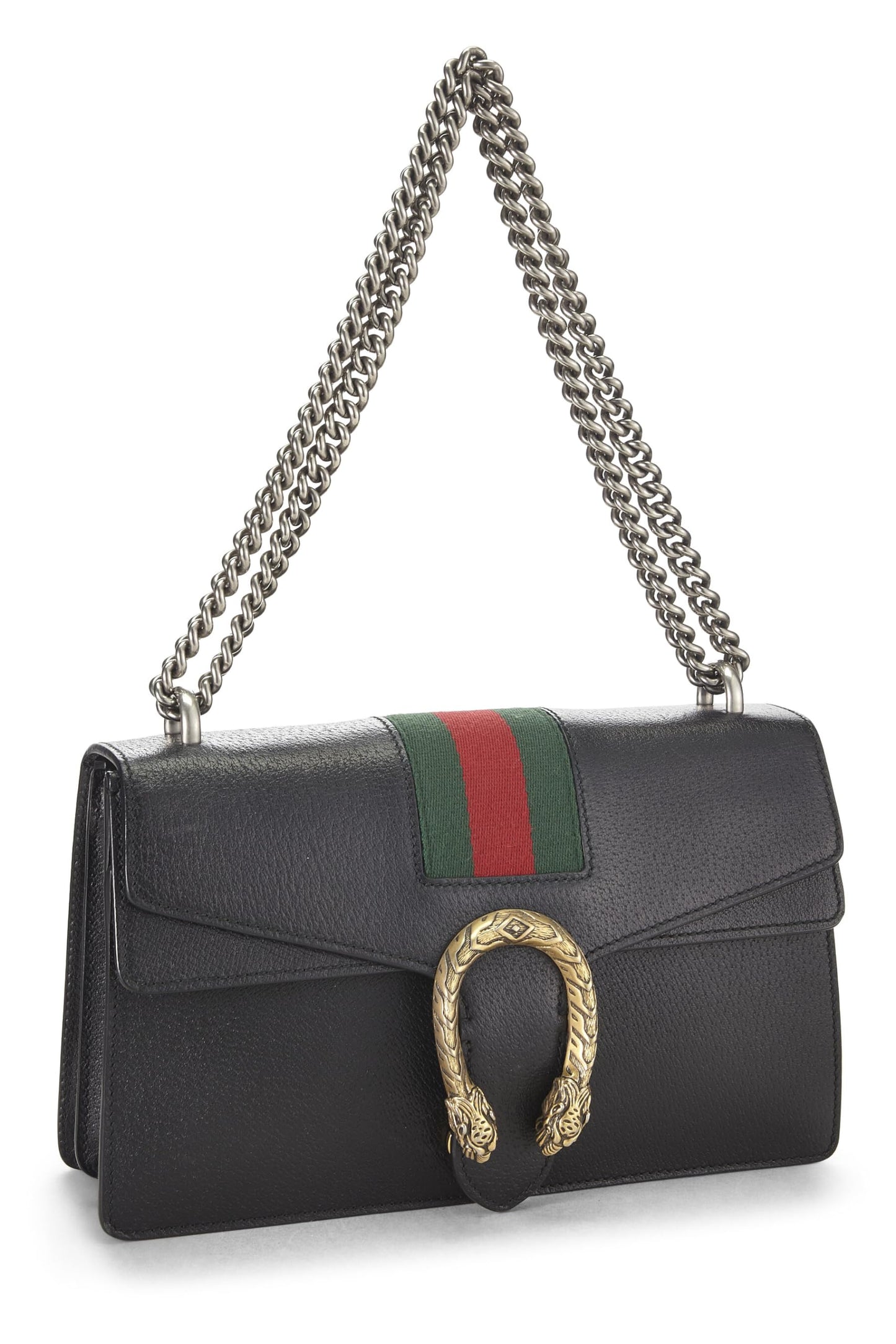 Gucci, Pre-Loved Black Leather Dionysus Web Shoulder Bag Small, Black