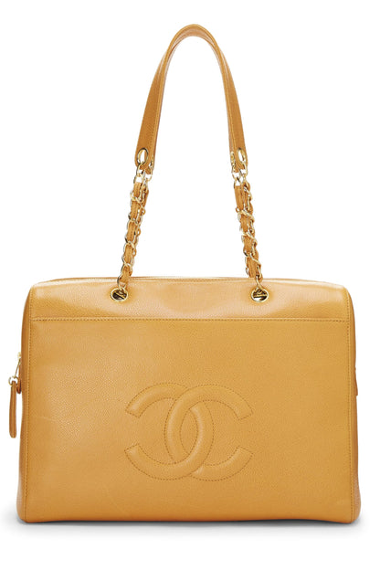 Chanel, Pre-Loved Orange Caviar Zip Tote Small, Orange