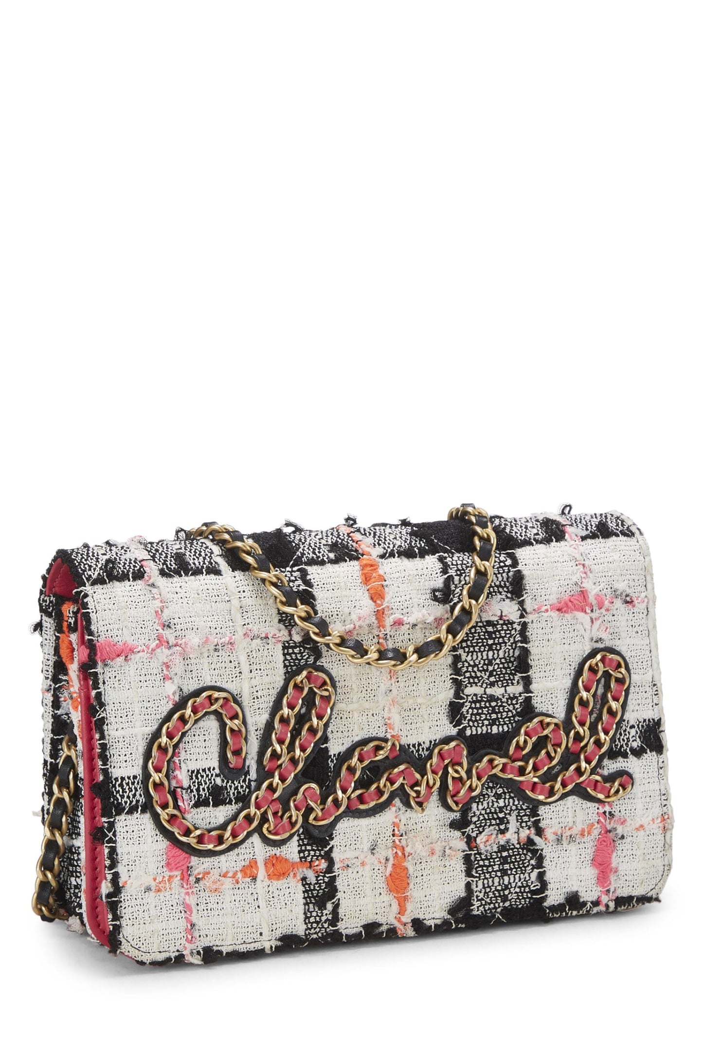 Chanel, Portefeuille à chaîne en tweed à carreaux multicolore d'occasion (WOC), Multi