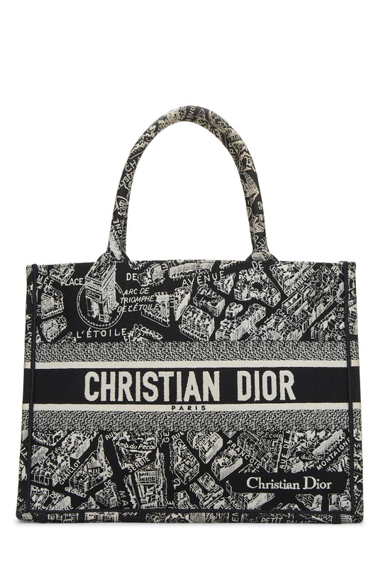 Dior, Sac fourre-tout Plan de Paris en toile blanche et noire, taille moyenne, noir