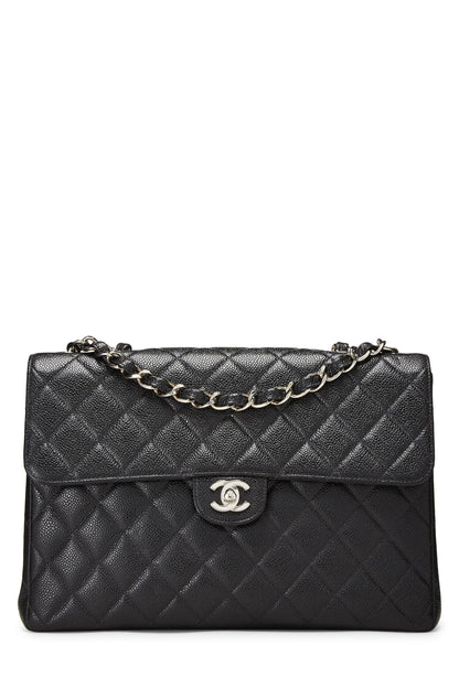 Chanel, sac à main Jumbo matelassé noir à demi-rabat, noir