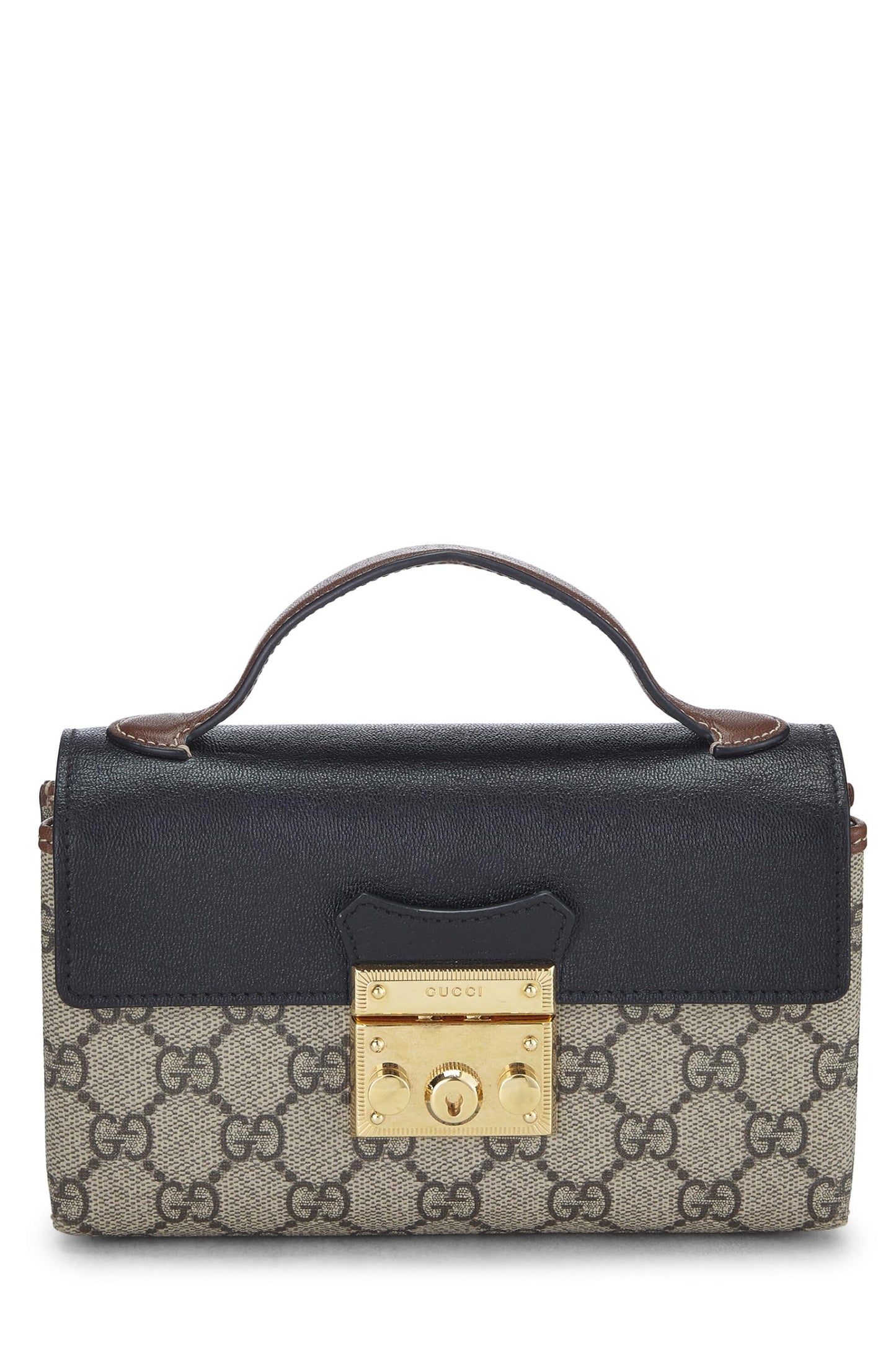 Gucci, Mini sac à main en toile noire GG Supreme d'occasion avec cadenas, noir