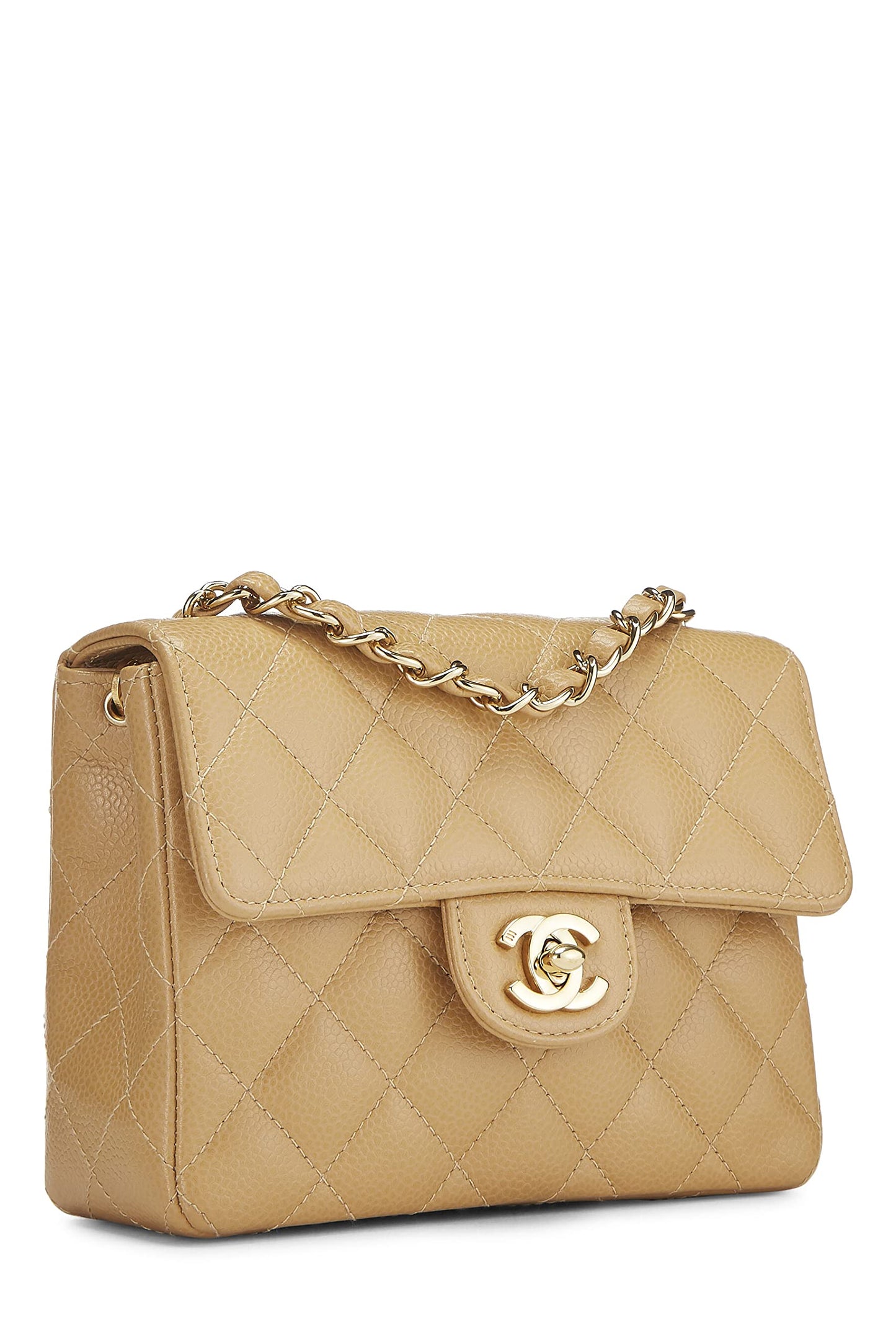 Chanel, Mini mini solapa de caviar acolchado beige Pre-Loved, Beige