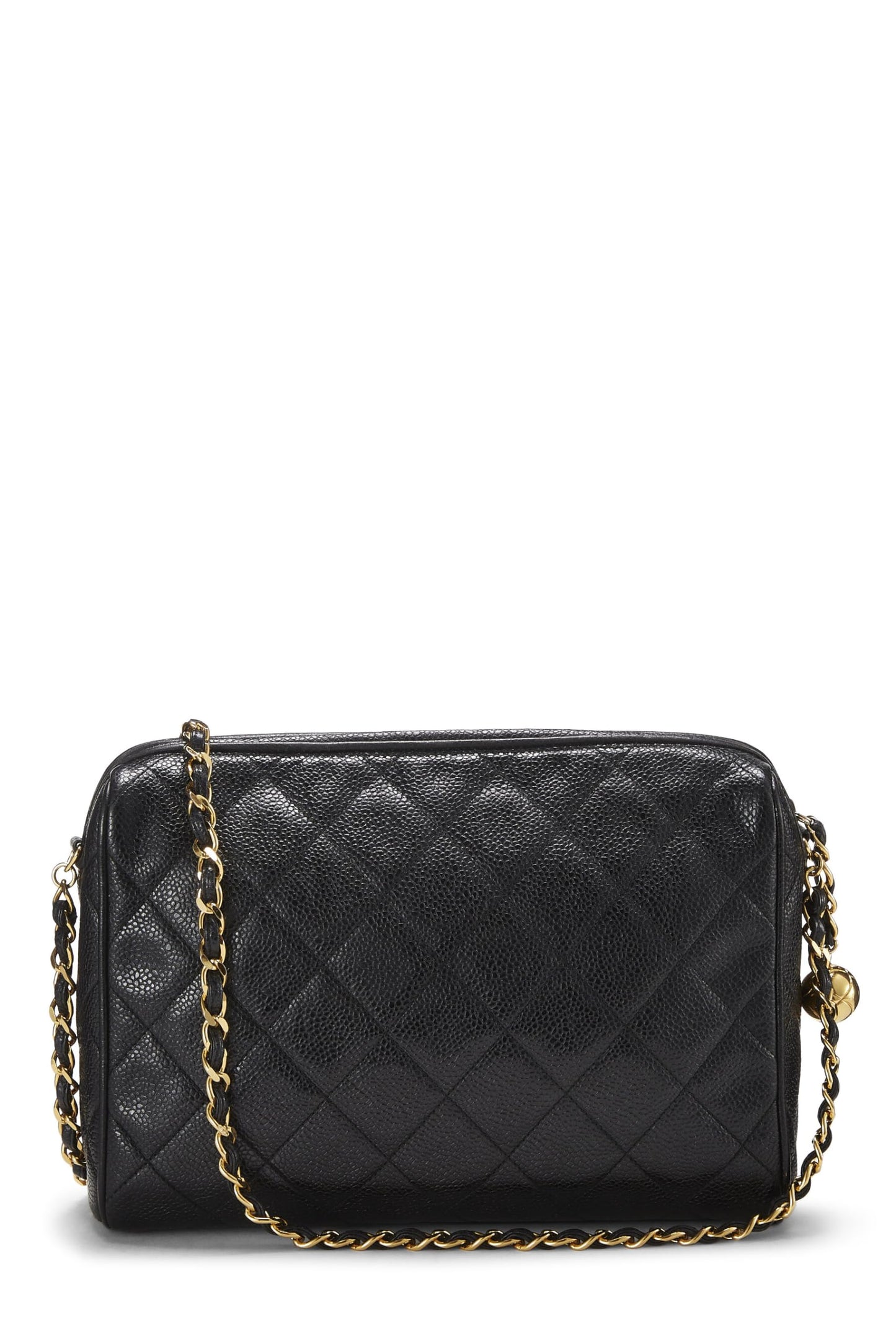 Chanel, Bolso para cámara con bolsillo de caviar acolchado negro Pre-Loved, mediano, Negro