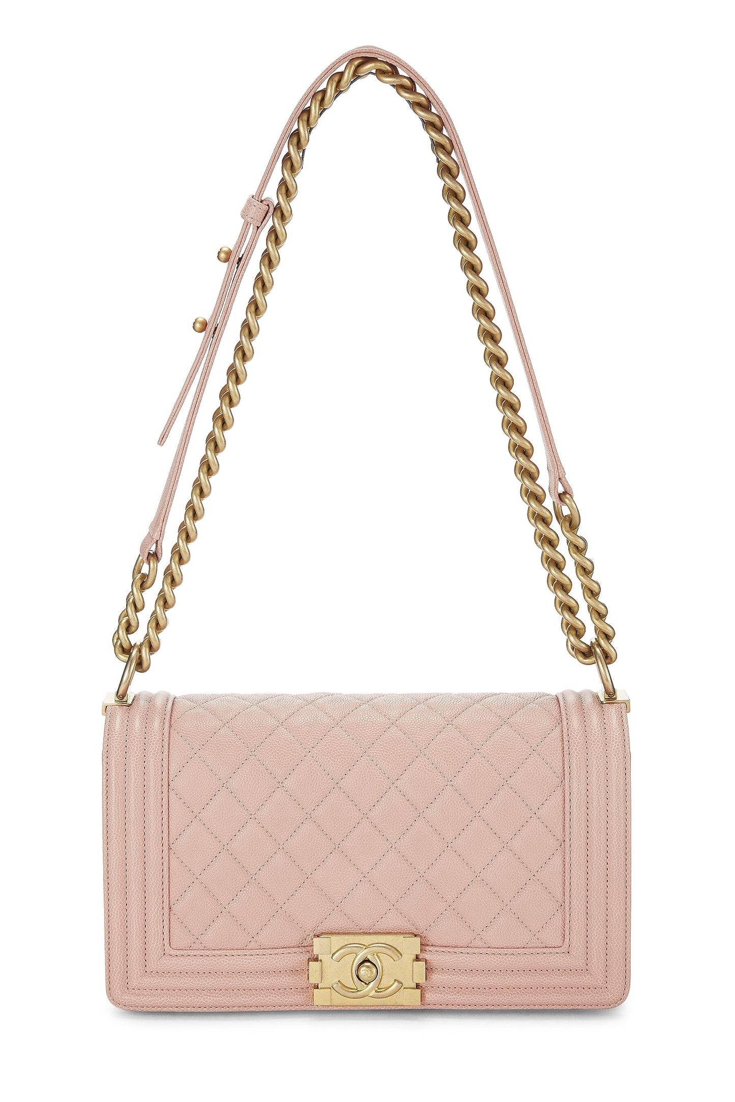 Chanel, sac Boy Caviar matelassé rose d'occasion de taille moyenne, rose