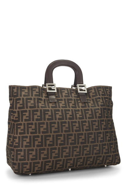 Fendi, sac à main en toile marron Zucca, grand modèle, d'occasion, marron