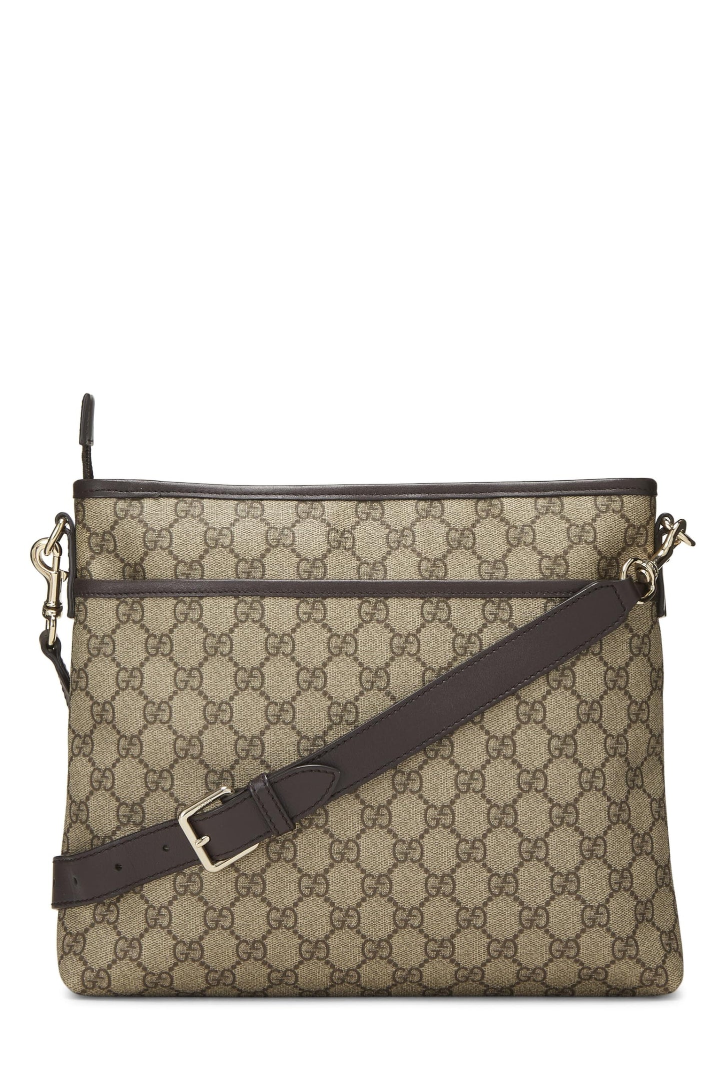 Gucci, sac messager plat zippé en toile GG Supreme marron d'origine d'occasion, marron