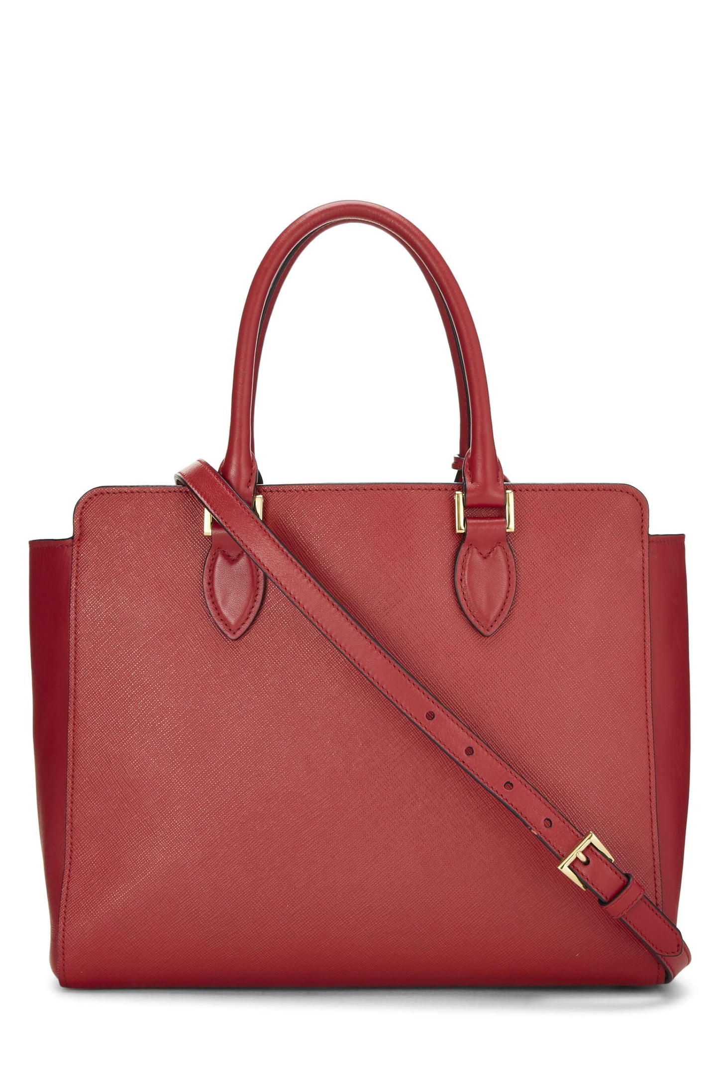 Prada, sac à main convertible en cuir Saffiano rouge d'occasion, petit modèle, rouge