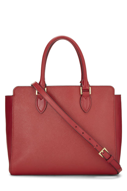 Prada, sac à main convertible en cuir Saffiano rouge d'occasion, petit modèle, rouge