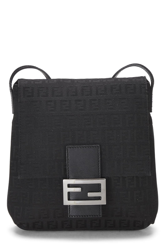 Fendi, sac messager en toile Zucchino noir d'occasion, petit modèle, noir