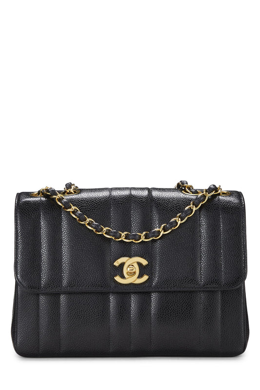 Chanel, sac à main vertical noir à rabat moyen, modèle Caviar, modèle Small, noir