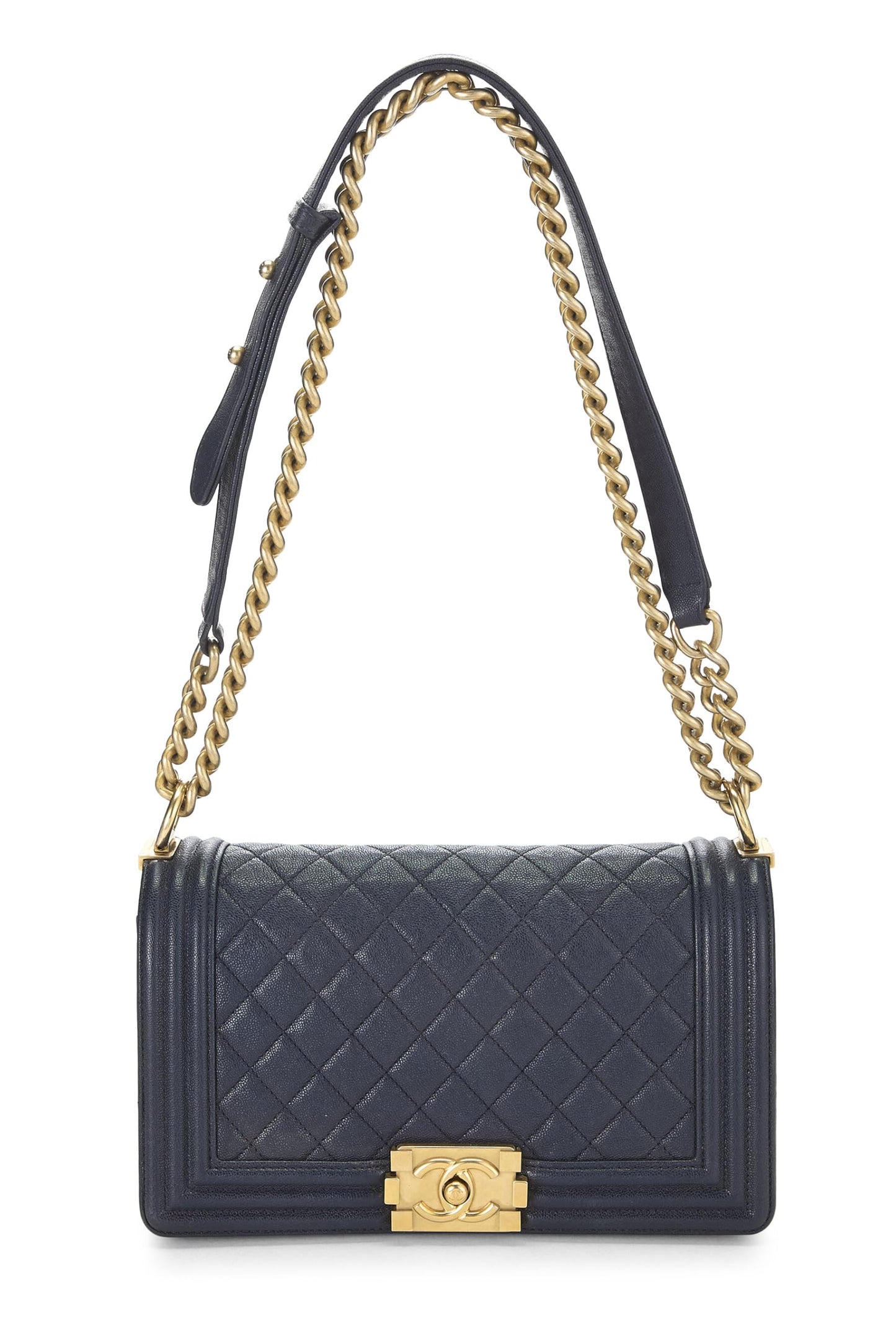 Chanel, Pre-Loved Navy Quilted Caviar Boy Bag Medium, Navy