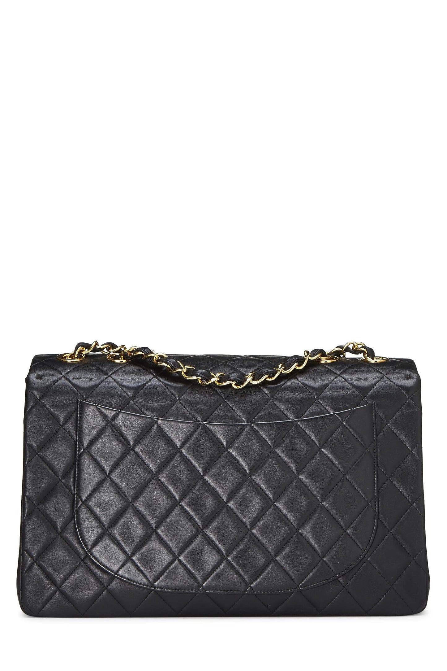 Chanel, Maxi sac à rabat demi-longueur en cuir d'agneau matelassé noir d'occasion, noir