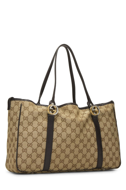 Gucci, Pre-Loved Black Original GG Canvas Twins Tote, Brown