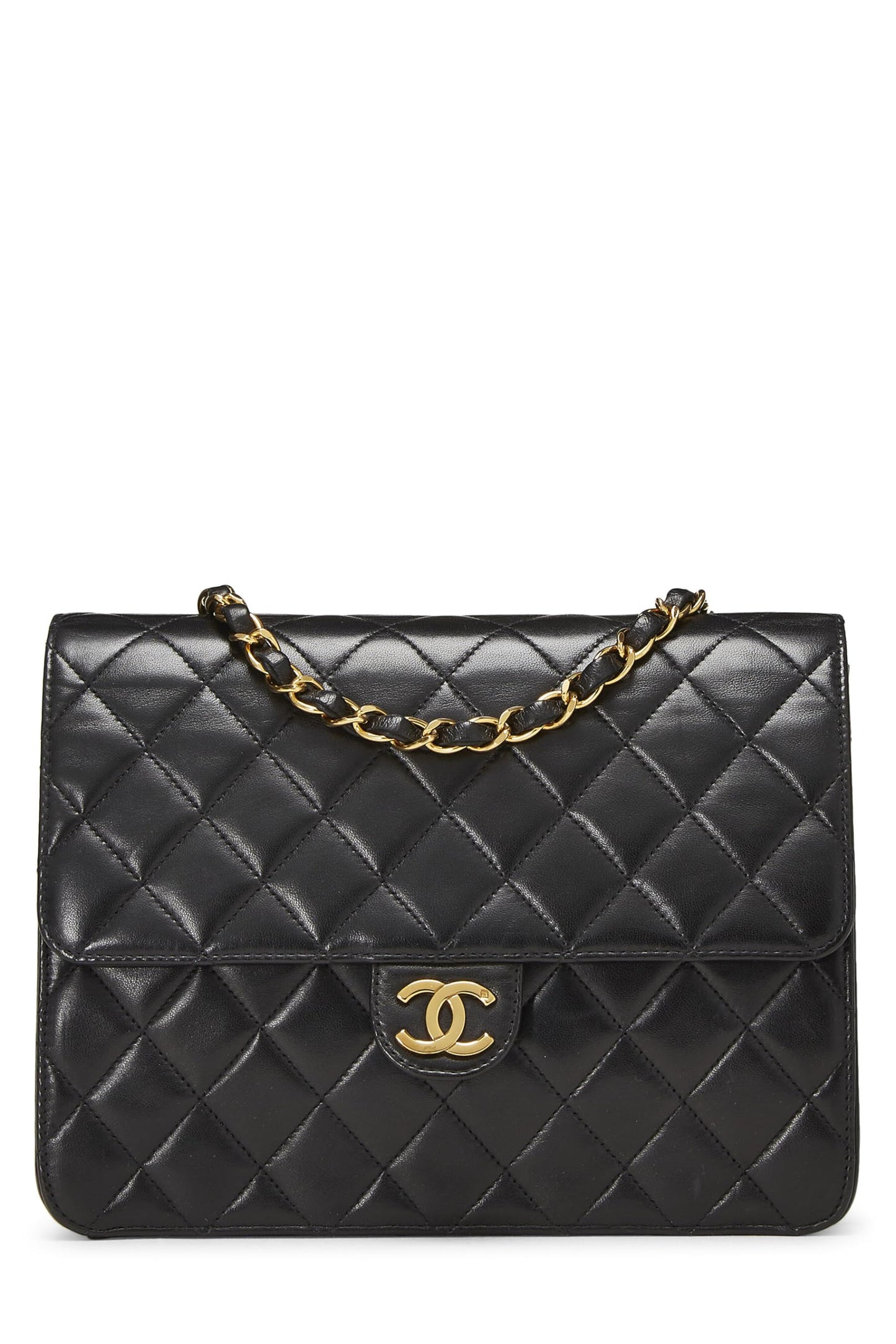 Chanel, Petit sac à rabat en cuir d'agneau matelassé noir d'occasion, noir