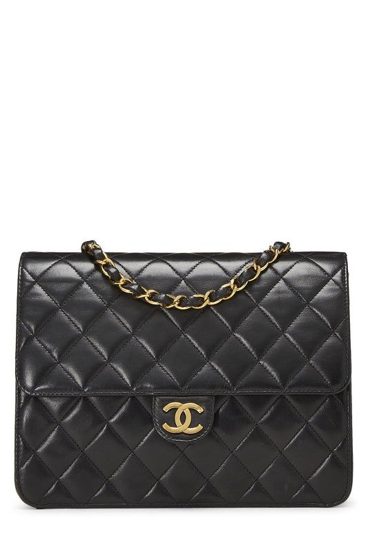 Chanel, Ex solapa pequeña de piel de cordero acolchada negra Pre-Loved, Negro