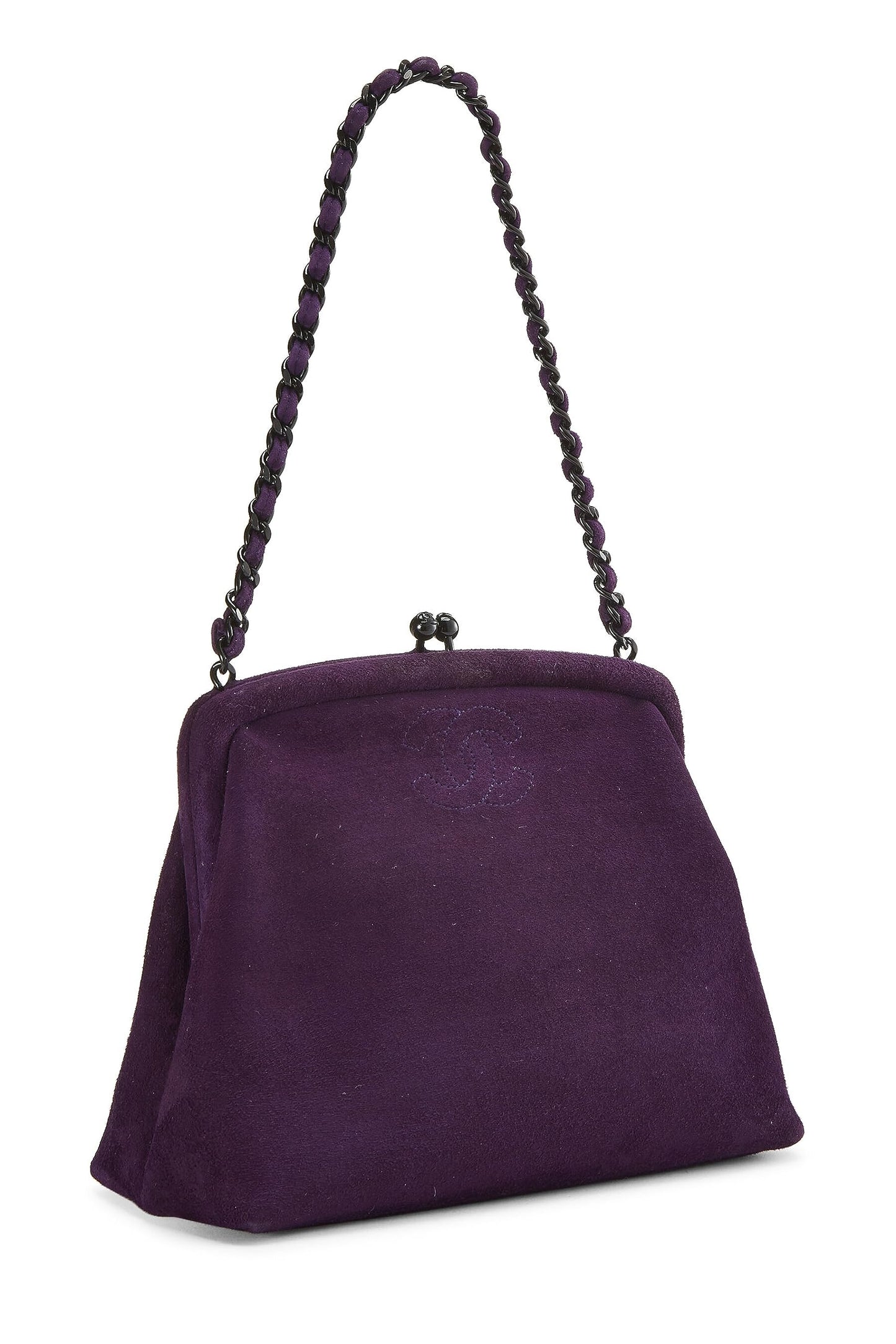 Chanel, Pre-Loved Purple Suede Kiss Lock Mini Bag, Purple