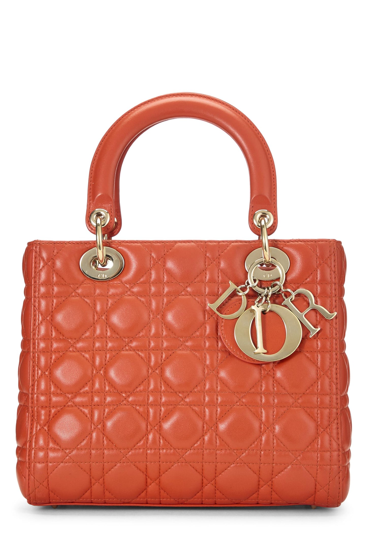 Dior, Pre-Loved Orange Cannage Quilted Lambskin Lady Dior Medium, Orange