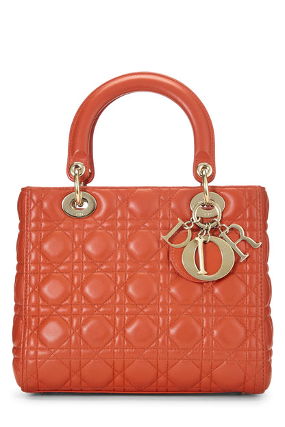 Dior, Lady Dior Medium en cuir d'agneau matelassé Cannage Orange d'occasion, Orange