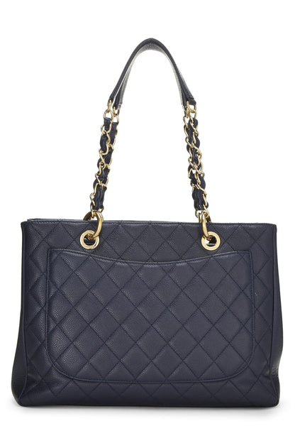 Chanel, Pre-Loved Blue Quilted Caviar Grand Shopping Tote (GST), Blue