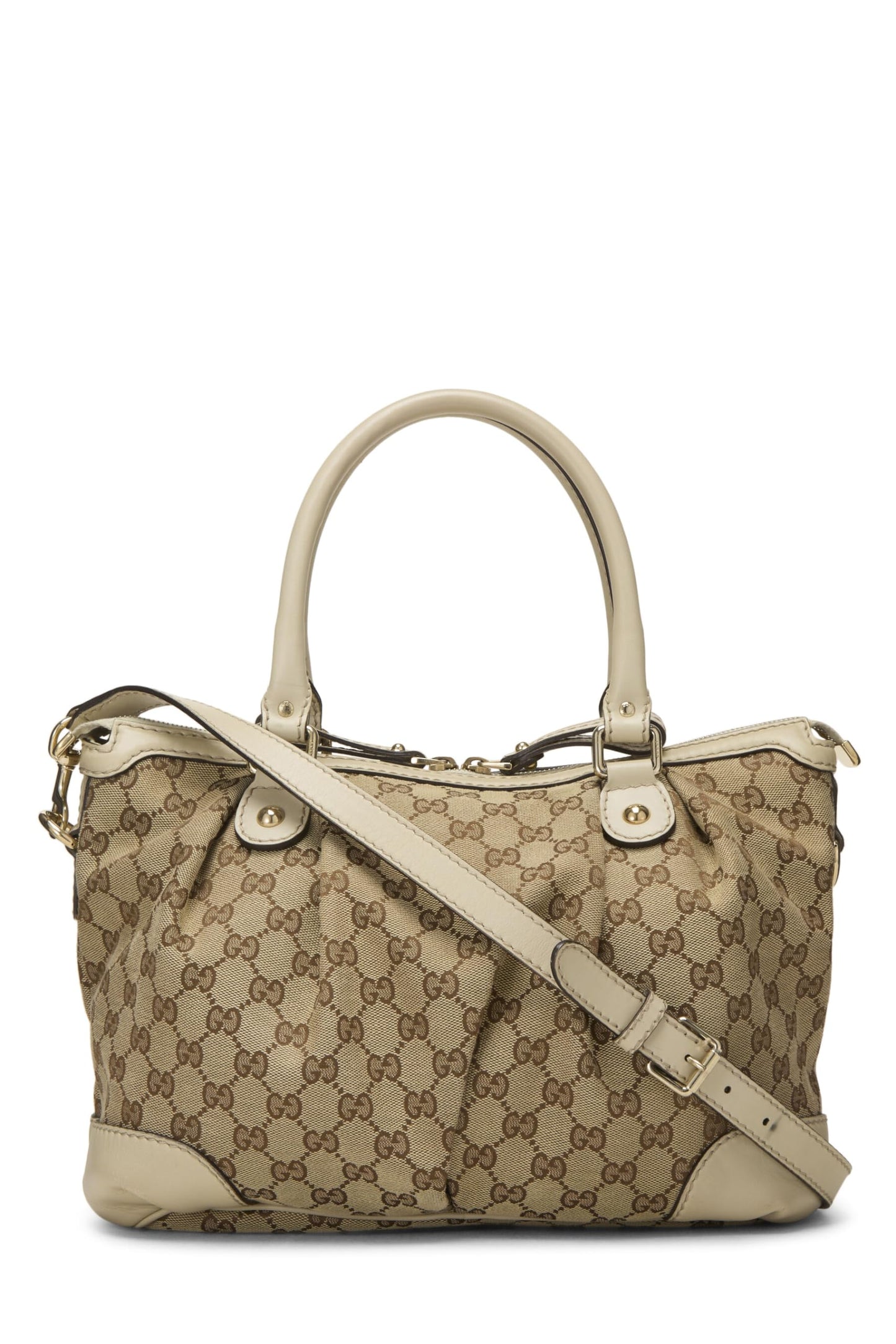 Gucci, Hobo Sukey grande con cremallera de lona GG original blanca Pre-Loved, Blanco