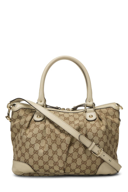 Gucci, sac à main Sukey Hobo zippé en toile GG blanche d'occasion, grand modèle, blanc