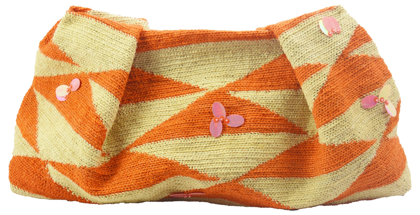 Sensi Studio, Maxi pochette en sisal avec paillettes, Natura/Orange