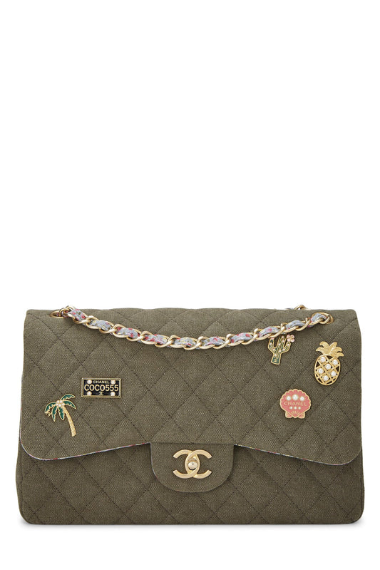 Chanel, Pre-Loved Paris-Cuba Green Quilted Charms Classic Double Flap Jumbo, Green