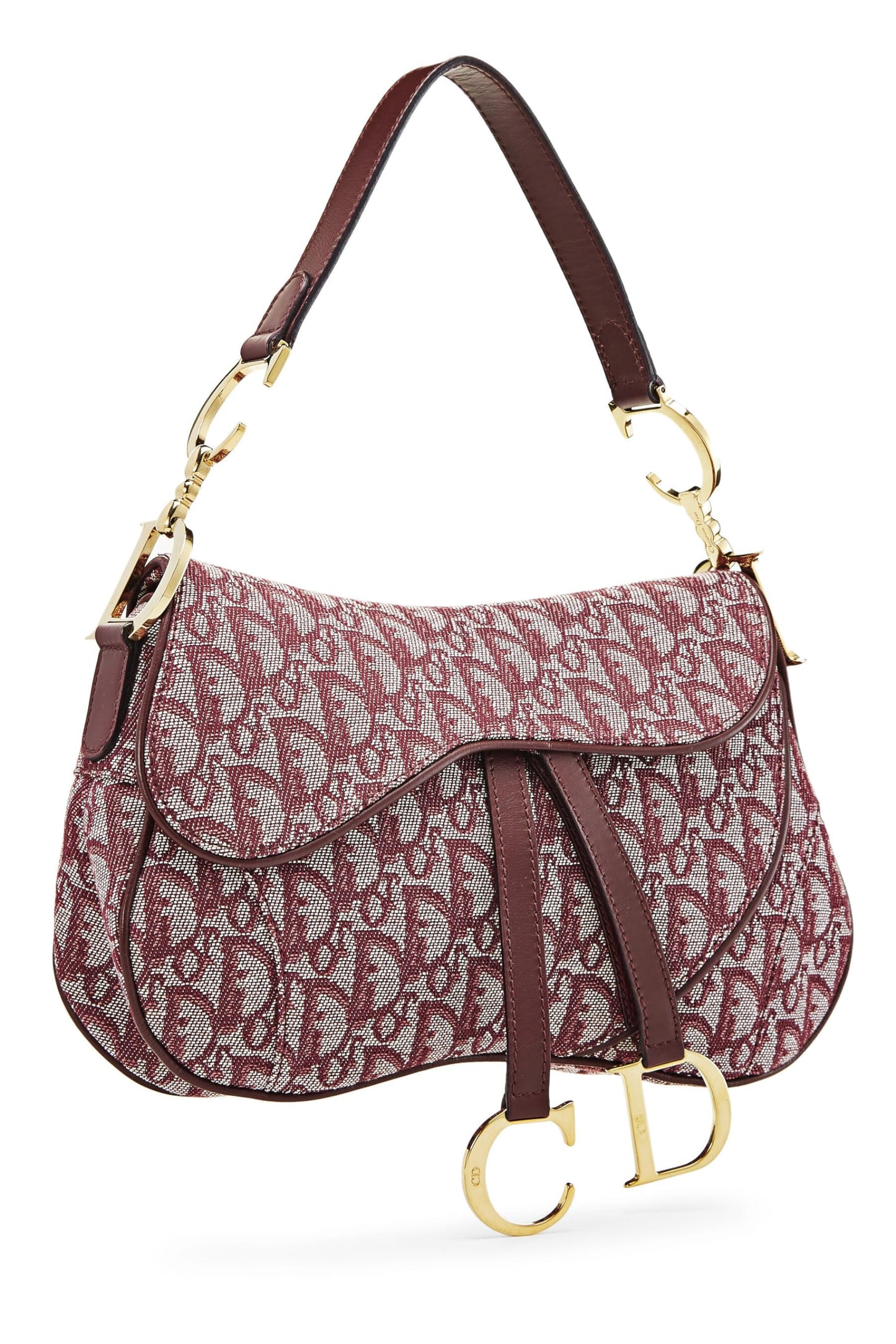 Dior, Pre-Loved Burgundy Trotter Canvas Double Saddle Bag, Burgundy