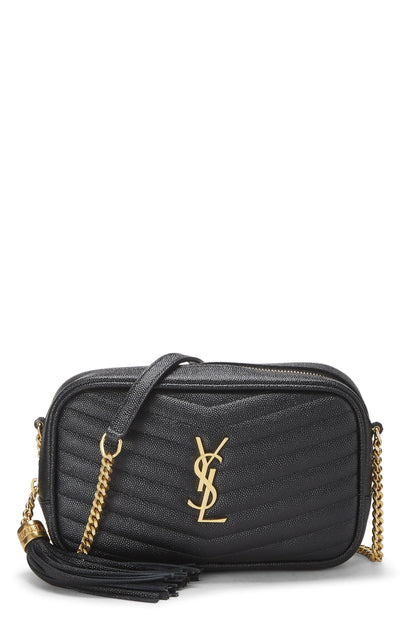 Yves Saint Laurent, Pre-Loved Black Chevron Grainy Leather Lou Camera Bag Mini, Black