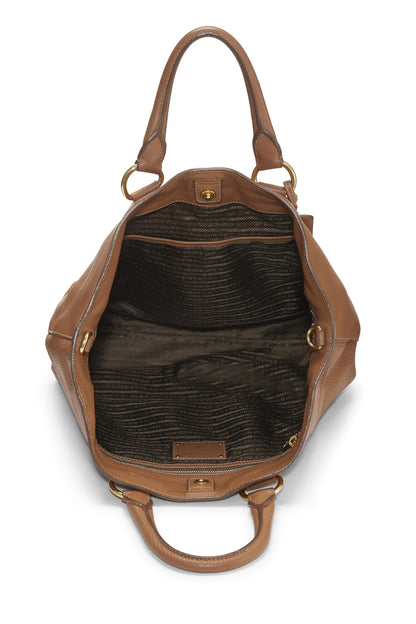 Prada, Pre-Loved Brown Vitello Daino Phenix Convertible Shopping Tote, Brown