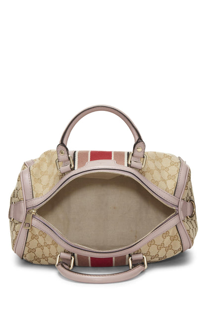 Gucci, Pre-Loved Pink Original GG Canvas Web Boston Bag Medium, Pink