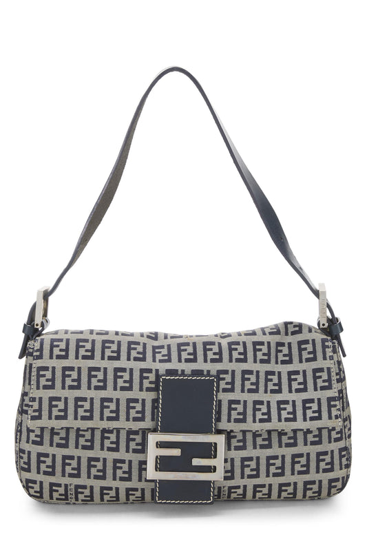 Fendi, Baguette en toile Zucchino bleu marine d'occasion, bleu marine