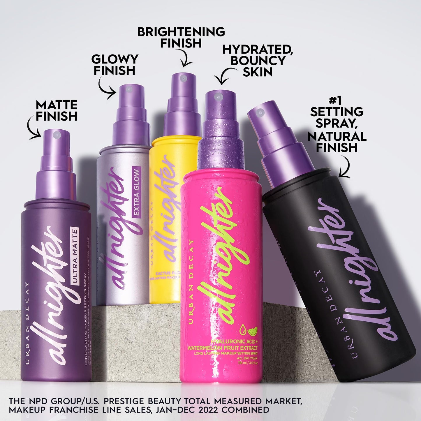 Urban Decay All Nighter Spray fijador impermeable con ácido hialurónico para rostro (tamaño completo), aspecto luminoso y brillante, maquillaje duradero, a prueba de manchas y resistente a la transferencia, aroma a sandía - 4 fl oz