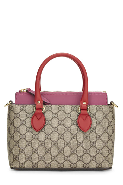 Gucci, sac fourre-tout en toile suprême GG rose et rouge d'occasion, petit, multicolore