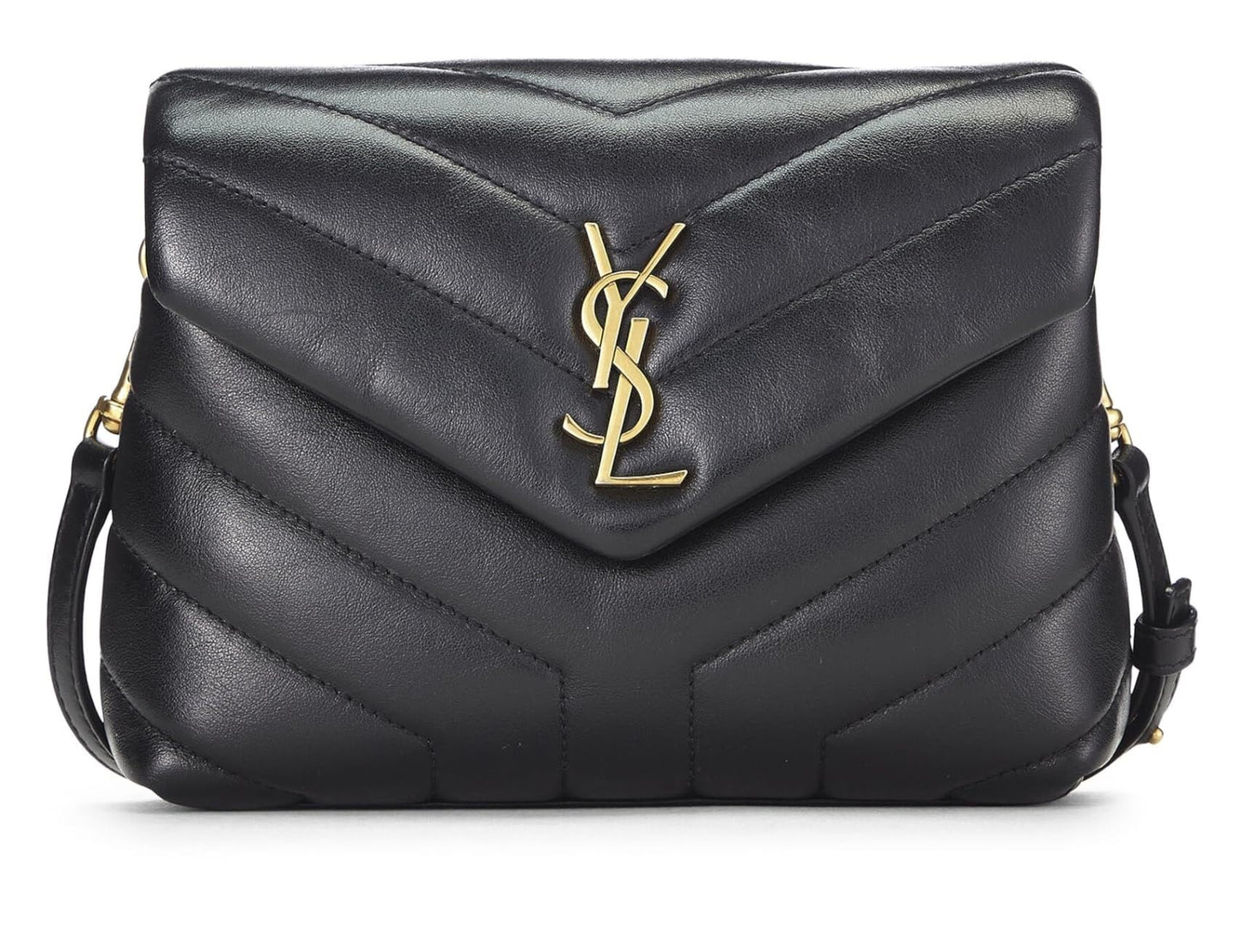 Saint Laurent, Pre-Loved Black Chevron Calfskin Leather Lou Lou Toy, Black