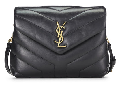 Saint Laurent, Lou Lou Toy en cuir de veau à chevrons noirs d'occasion, noir