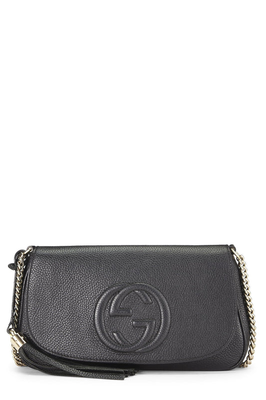 Gucci, Pre-Loved Black Grained Leather Soho Chain Flap Crossbody, Black