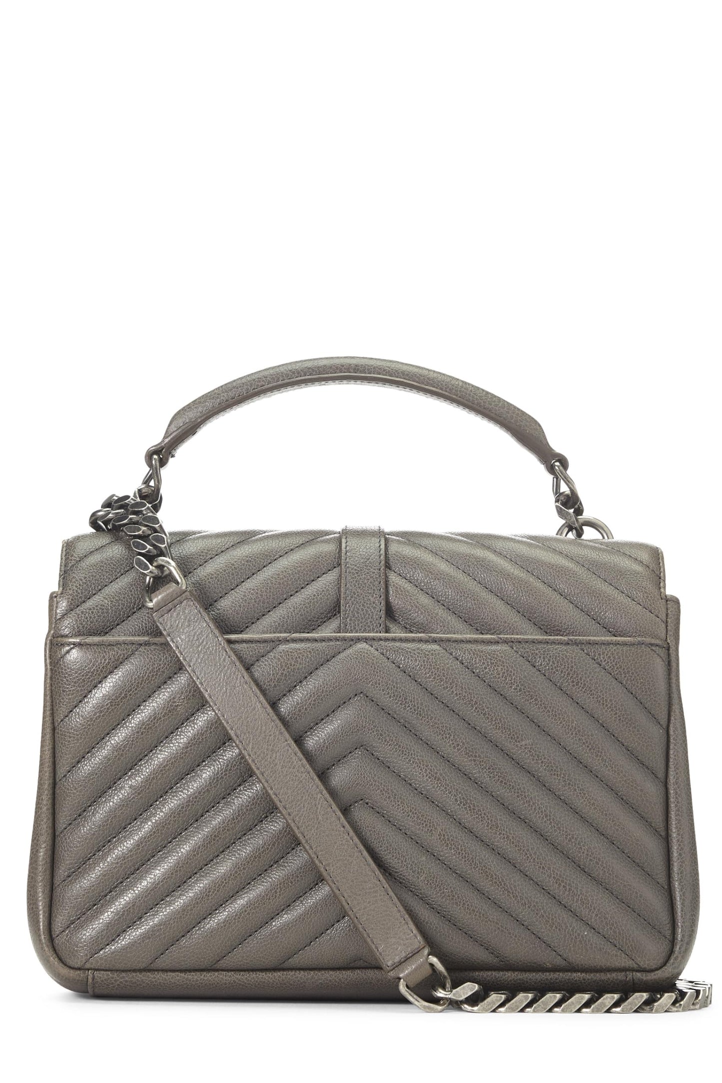 Yves Saint Laurent, Pre-Loved Grey Chevron Leather College Medium, Gris