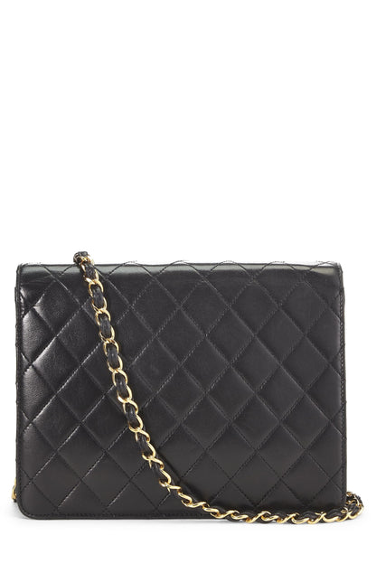 Chanel, Petit sac à rabat en cuir d'agneau matelassé noir d'occasion, noir