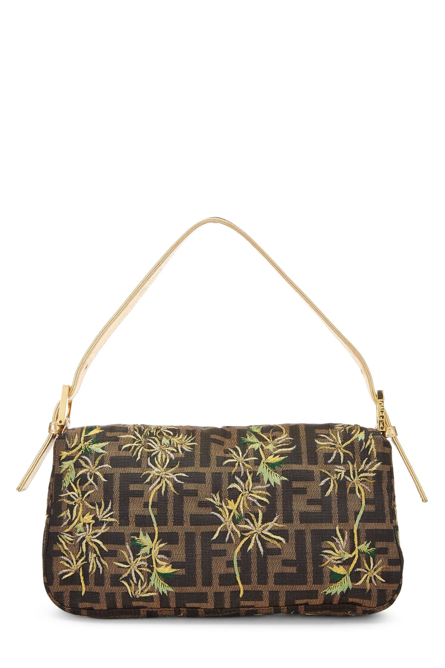 Fendi, Pre-Loved Gold Zucca Canvas Embroidered Baguette, Gold