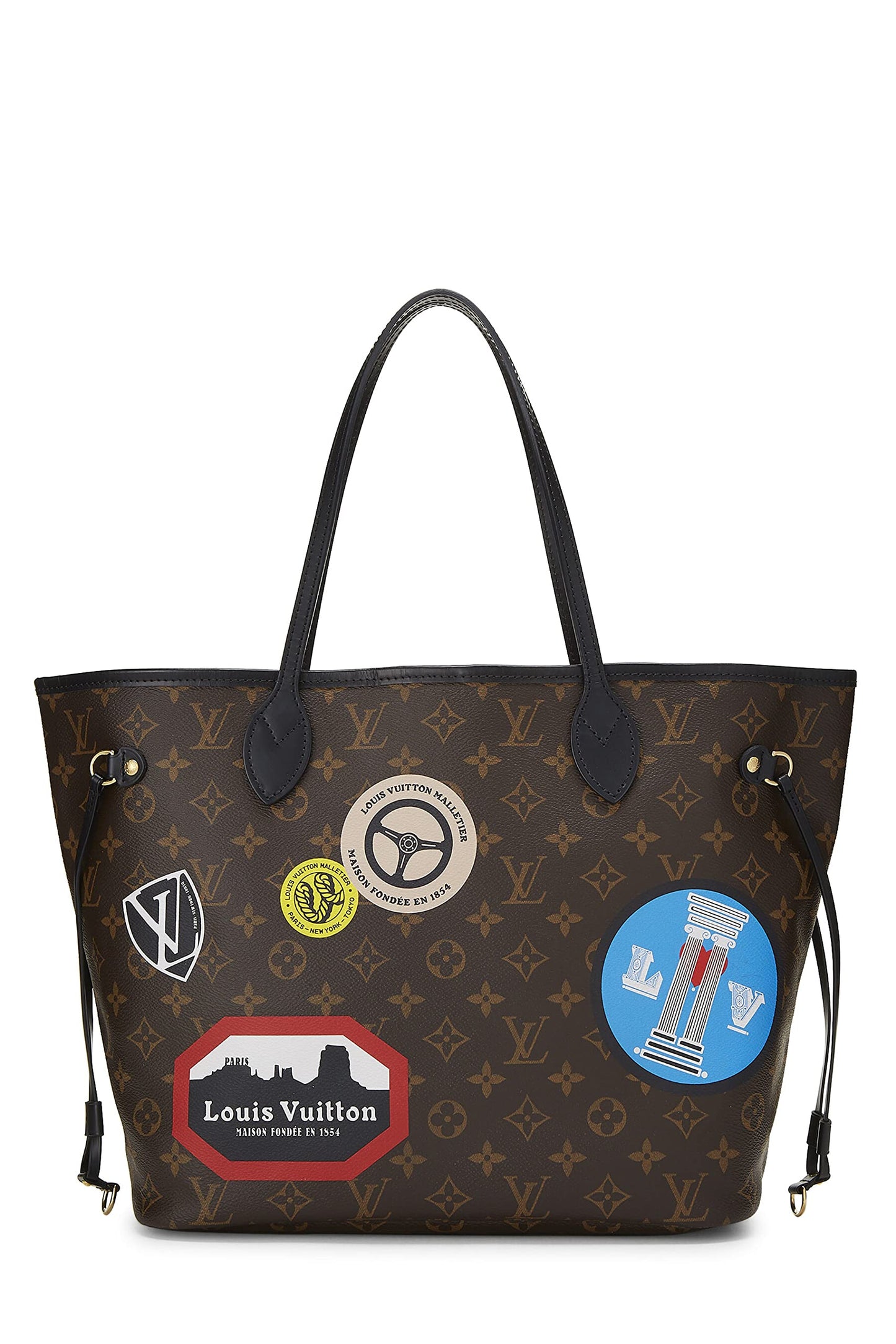 Louis Vuitton, sac à main Neverfull MM World Tour en toile Monogram d'occasion, marron