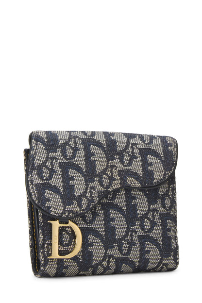 Dior, Pre-Loved Navy Trotter Canvas Saddle Wallet, Navy