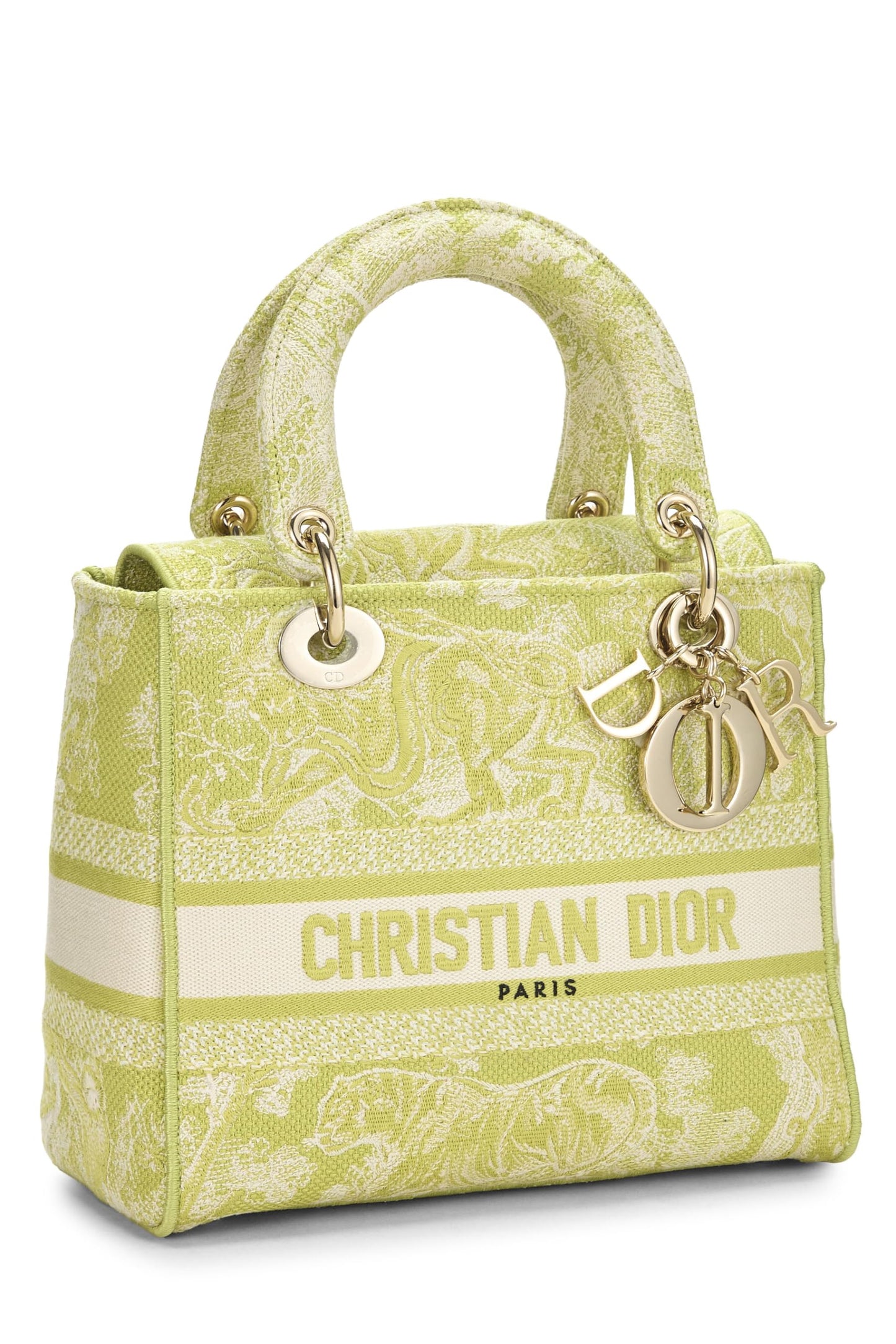 Dior, Pre-Loved Lona bordada verde Lady D-Lite Medium, Verde